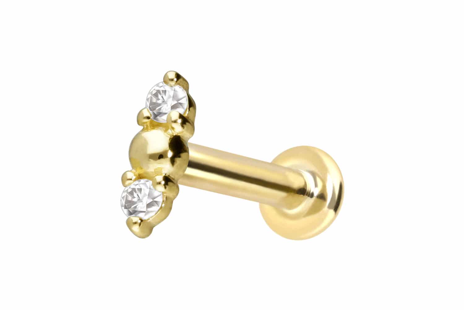 14 Karat Gold Labret Piercing mit Innengewinde 2 MOISSANITE + KUGEL
